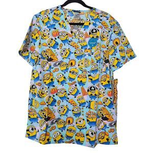 NEW Tooniforms M Minions Despicable Me Scrub Top Blue Short Sleeve Medical